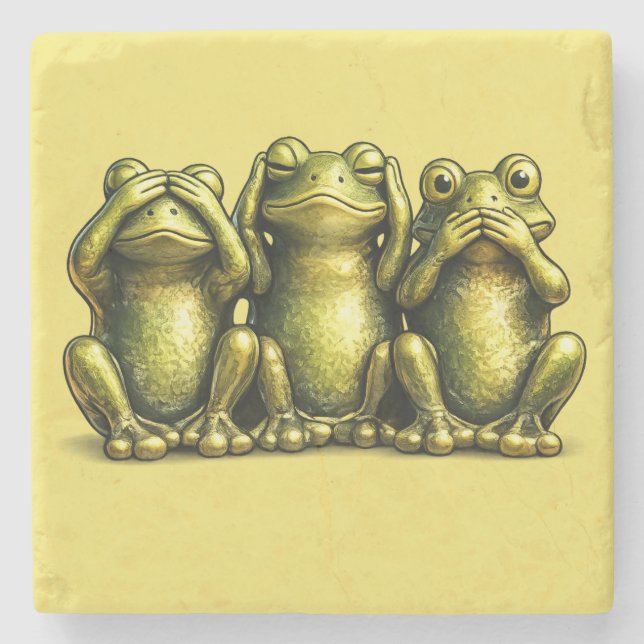 Porta-copo De Pedra See Hear Speak No Evil Funny Frogs (Frente)