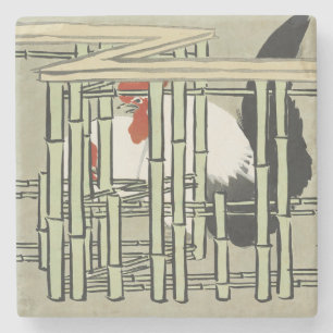 Porta-copo De Pedra Sekka Roosters de Momoyogusa Arte Japonesa