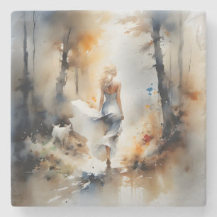 Porta-copo De Pedra Senhora Caminhando Através De Uma Floresta