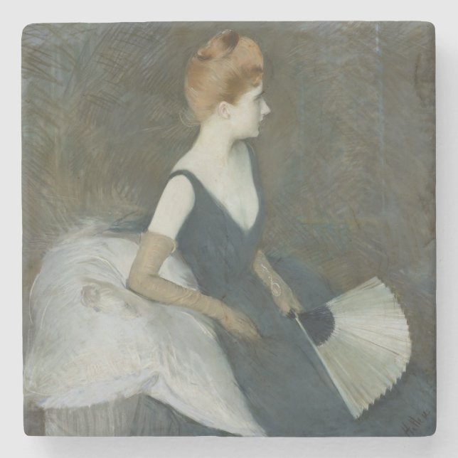 Porta-copo De Pedra Senhora Marta Le Tellier Sitting em um sofá (Frente)