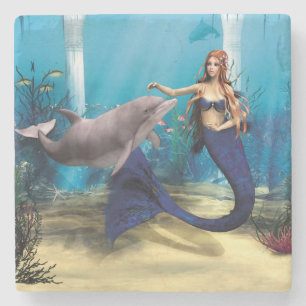 Porta-copo De Pedra Sereia e Golfinho