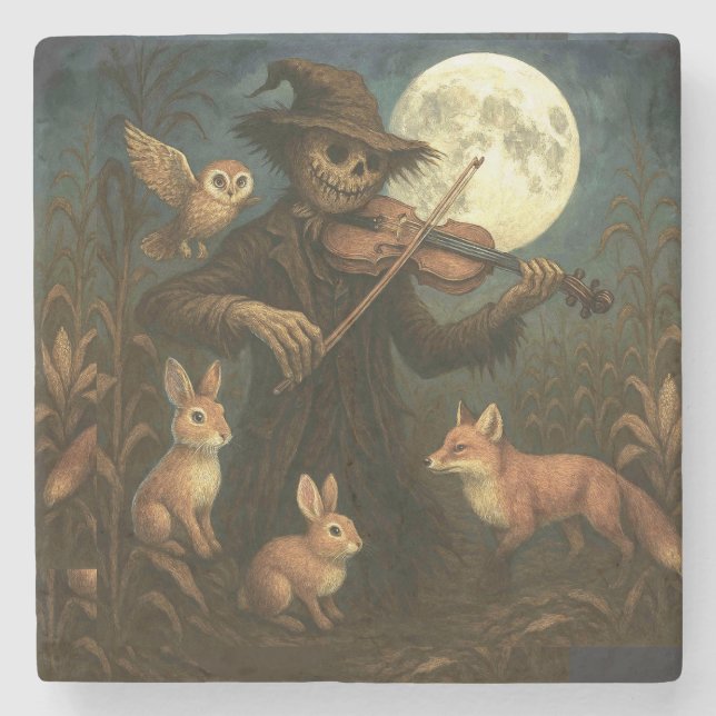 Porta-copo De Pedra Serenata de espantalho de lua (Frente)