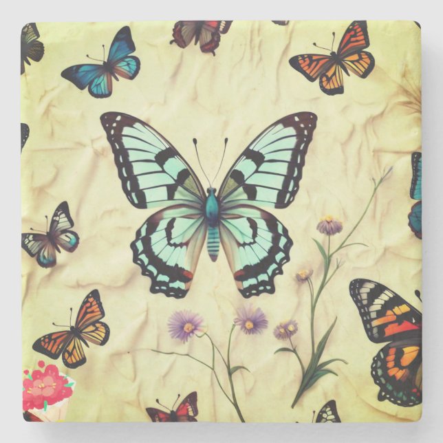 Porta-copo De Pedra "Serene Butterfly Elegance" (Frente)