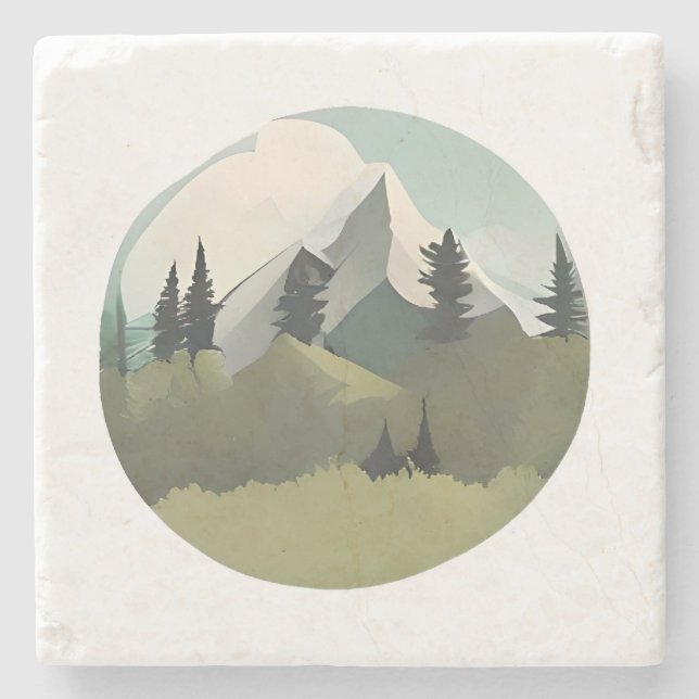 Porta-copo De Pedra Serenidade Alpina: Colinas e picos com Capas de Ne (Frente)