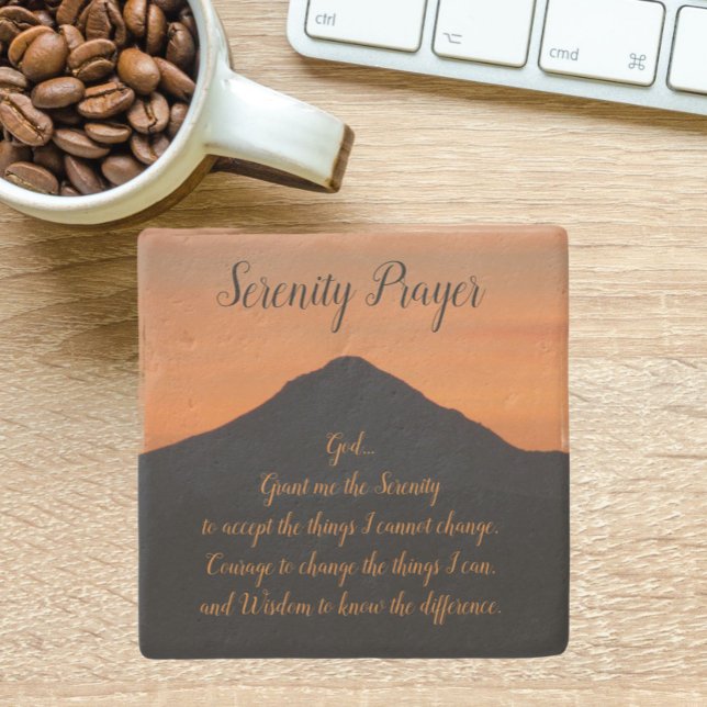 Porta-copo De Pedra Serenity Prayer Mountain Sunset Landscape (In Situ)