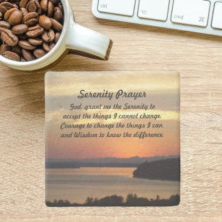 Porta-copo De Pedra Serenity Prayer Orange Seascape Sunset