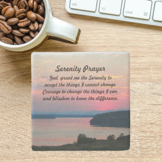 Porta-copo De Pedra Serenity Prayer Pink Seascape Sunset