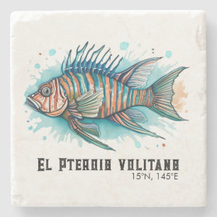 Porta-copo De Pedra Série Aquarela: Peixe-Leão