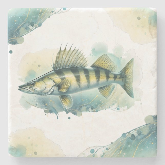 Porta-copo De Pedra Série Watercolor: Zander/Walleye (Frente)