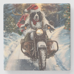 Porta-copo De Pedra Setter Inglês Cachorro Pilotando Moto Natal