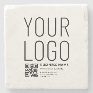 Porta-copo De Pedra Seu logotipo c/ código QR e texto editáveis