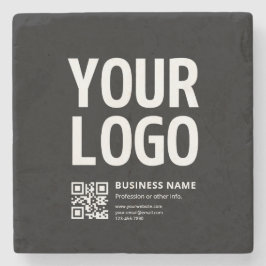 Porta-copo De Pedra Seu logotipo c/ código QR e texto editáveis