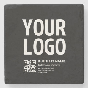 Porta-copo De Pedra Seu logotipo c/ código QR e texto editáveis
