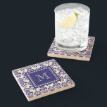 Porta-copo De Pedra Seu Monograma, Marinho Cor damasco Azul 2<br><div class="desc">Bela sombra de cor damasco marinho azul e branca é um presente perfeito para ela. Personalize com seu monograma,  sua inicial,  sua carta ou seu nome. Use o campo modelo ou selecione "personalizá-lo" para mais opções de edição para tornar seu próprio design único.</div>