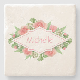 Porta-copo De Pedra Seu nome em uma porta copos Flower Frame Stone