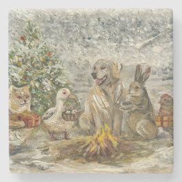 Porta-copo De Pedra Shared Warmth Whimsical Farmhouse Animals Campfire
