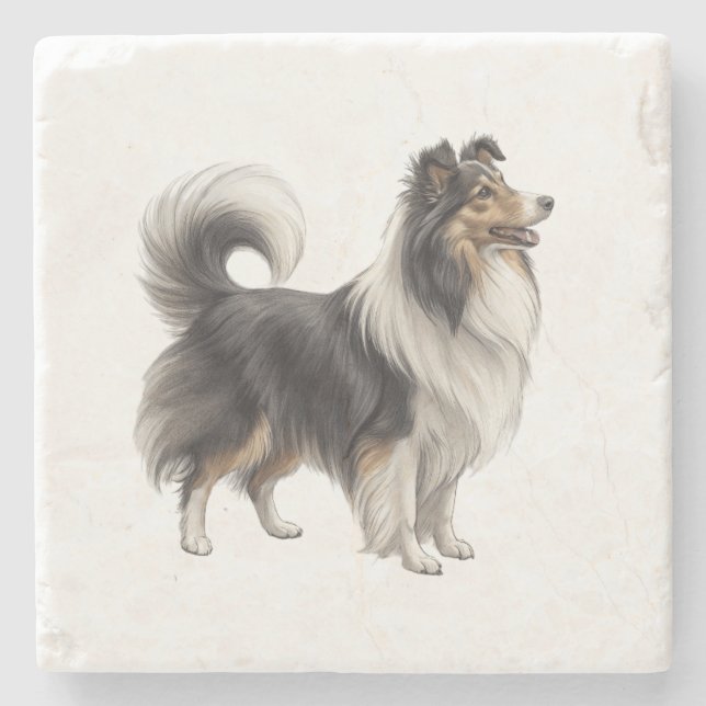 Porta-copo De Pedra Sheltie (Frente)
