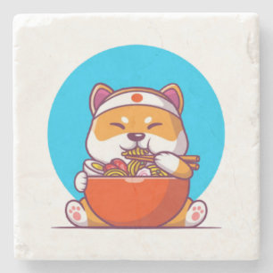 Porta-copo De Pedra Shiba Cinto Comendo Ramen Noodle Cartoon-23054