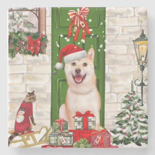 Porta-copo De Pedra Shiba Inu Dog Natal
