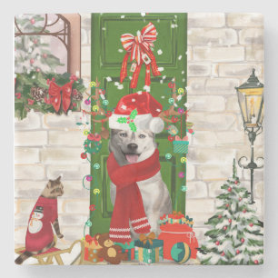 Porta-copo De Pedra Siberian Husky Dog Christmas