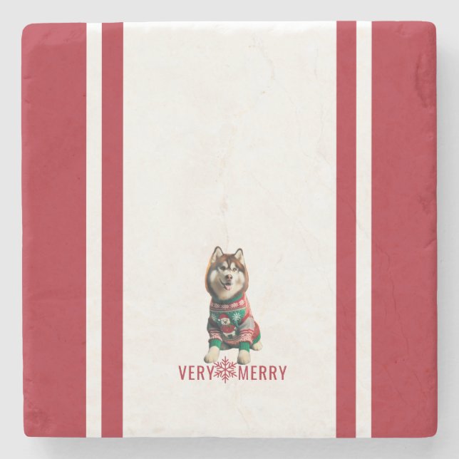 Porta-copo De Pedra Siberian Husky Holiday (Frente)