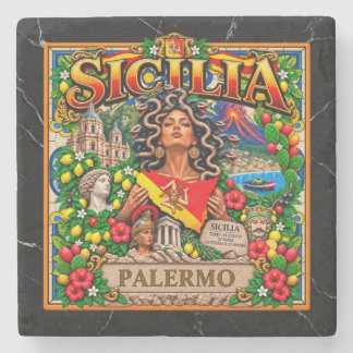 Porta-copo De Pedra SICILIA Desenho Siciliano Personalizar Nome PALERM