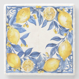 Porta-copo De Pedra Sicilian Lemon Tiles Pattern Mediterranean Dolce 