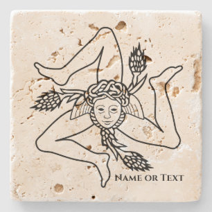 Porta-copo De Pedra Sicilian Trinacria Seu Nome ou Texto