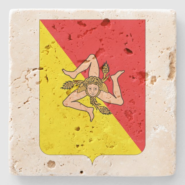 Porta-copo De Pedra Sicily Crest Wine Travertine Coaster (Frente)
