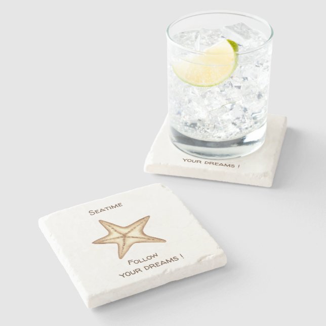 Porta-copo De Pedra Siga seus sonhos aquarela Seatime Starfish (Lateral)