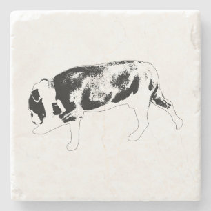 Porta-copo De Pedra Silhueta de Bulldog Andando com Sombreamento Textu