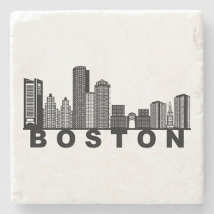 Porta-copo De Pedra Silhueta do Horizonte de Boston