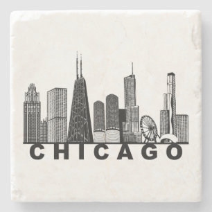 Porta-copo De Pedra Silhueta do Horizonte de Chicago