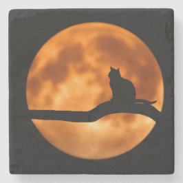 Porta-copo De Pedra Silhute de um Gato Negro em uma Árvore