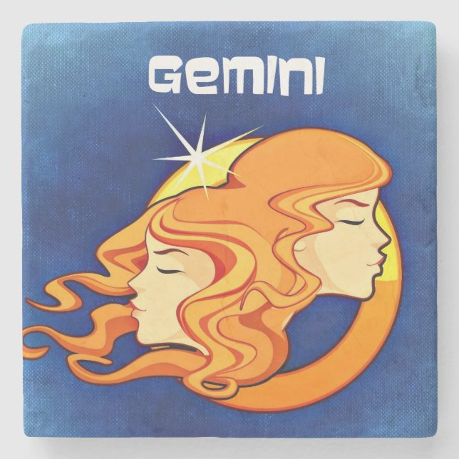 Porta-copo De Pedra Símbolo de Astrologia Gemini Zodiac (Frente)