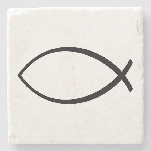 Porta-copo De Pedra Símbolo de Peixe Cristão (Ichthys) (Frente)