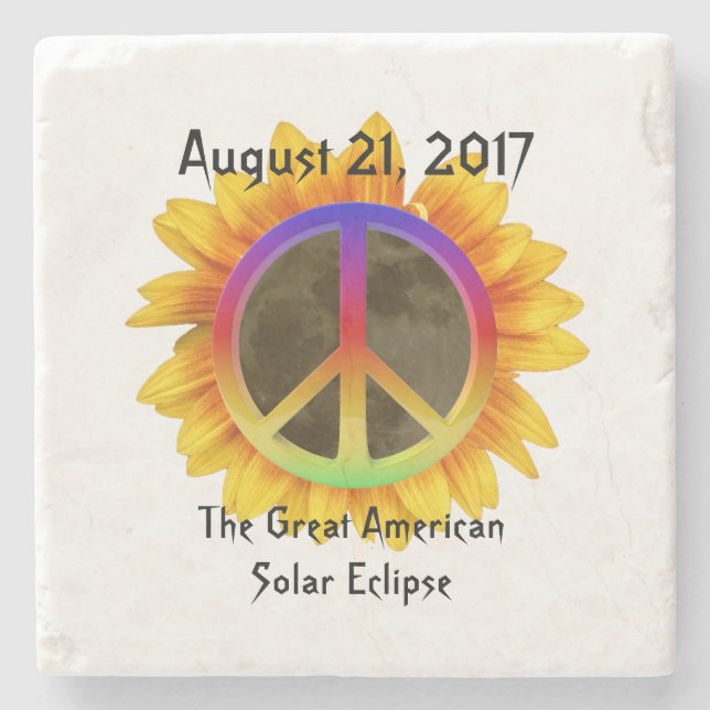 Porta-copo De Pedra Símbolo Solar Eclipse, Girassol e Paz 2017 (Frente)