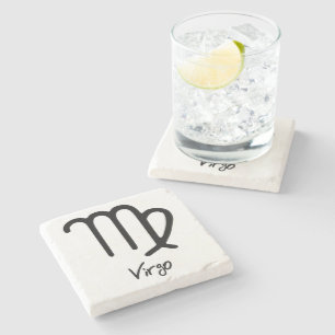 Porta-copo De Pedra Símbolo Virgo Zodiac no Fundo Branco