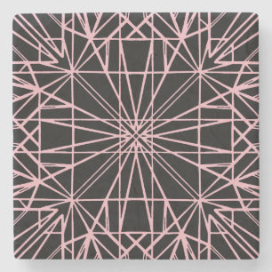 Porta-copo De Pedra Simetria Geométrica Preta e Rosa Pálida