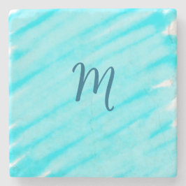 Porta-copo De Pedra simple blue whi watercolor lines add your monogram