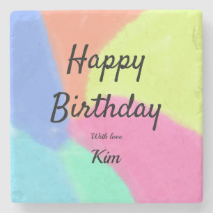 Porta-copo De Pedra simples caligrafia feliz aniversário personalizado