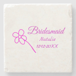 Porta-copo De Pedra Simples minimalista rosa texto com nome ano damas 