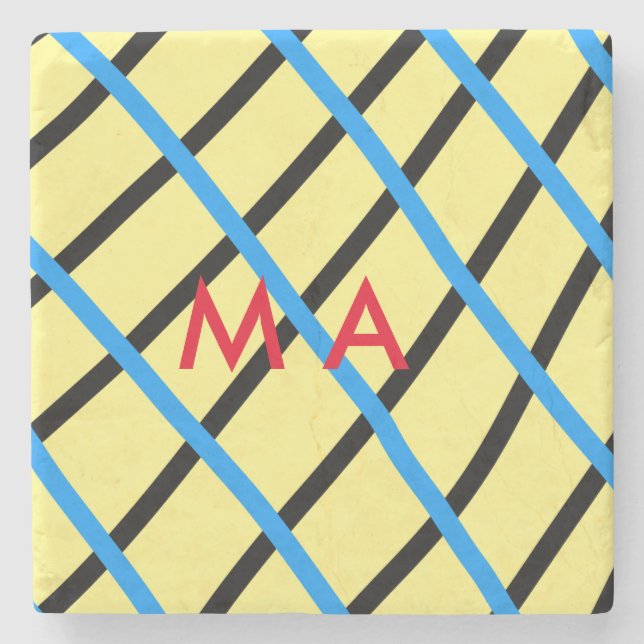 Porta-copo De Pedra Simples monograma adicione seu nome com letra míni (Frente)