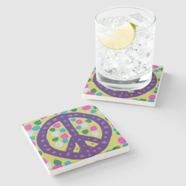 Porta-copo De Pedra Sinal de Paz Colorido (Lateral)