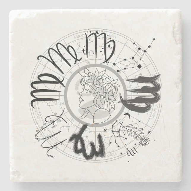 Porta-copo De Pedra Sinal Zodiac - Virgo.w (Frente)