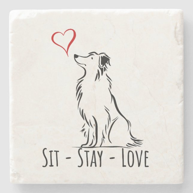 Porta-copo De Pedra Sit-Be-Love Border Collie (Frente)