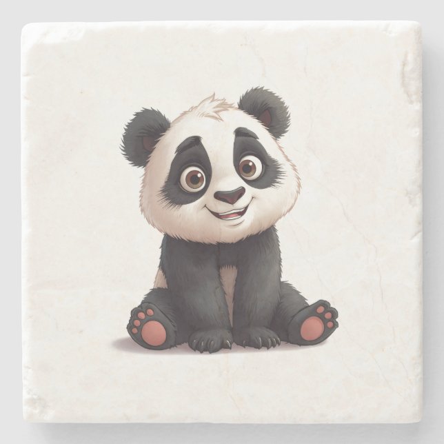 Porta-copo De Pedra Sitting Panda Bear Cartoon Illustration Artwork (Frente)