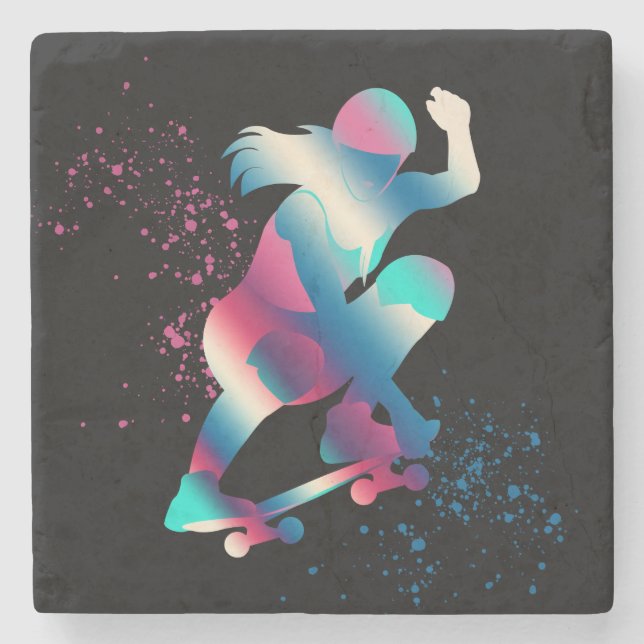 Porta-copo De Pedra Skateboarder fêmea (Frente)