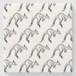 Porta-copo De Pedra Sketch de canguru preto-e-branco saltando