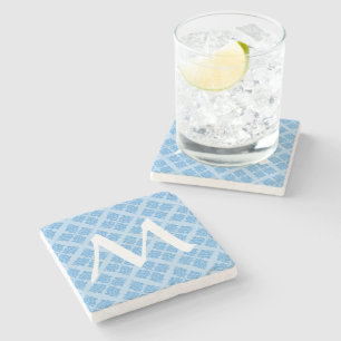 Porta-copo De Pedra Sky Blue Marroquino Damask com Monograma